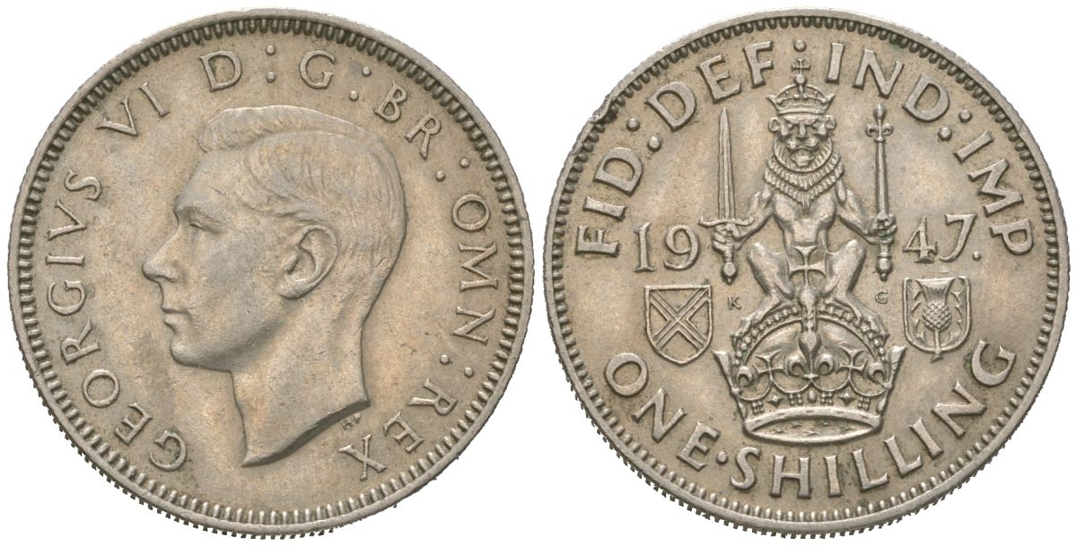Великобритания 1 шиллинг 1947 Георг VI (1936-1952), Шотландский герб KM 864, Spink 4104 медно-никель 4619-832