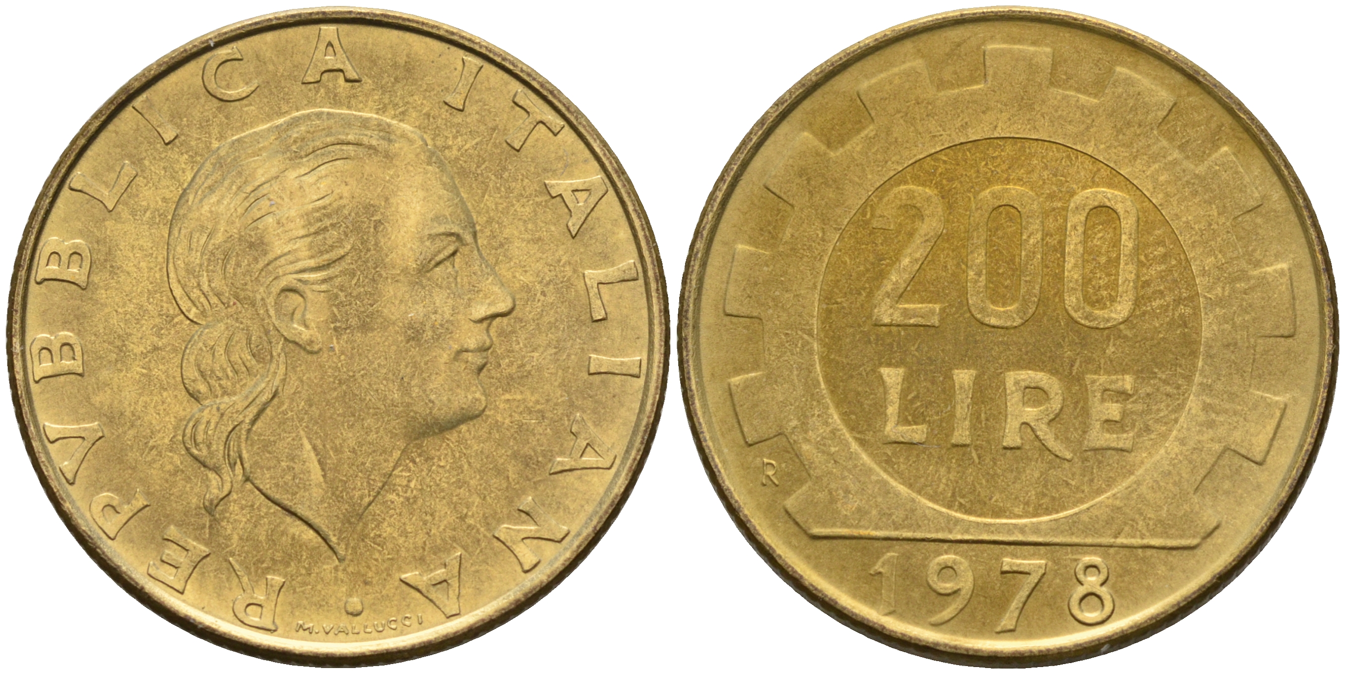 Италия 200 лир 1978 R, шестерня KM 105 алюминиевая бронза 4116-425