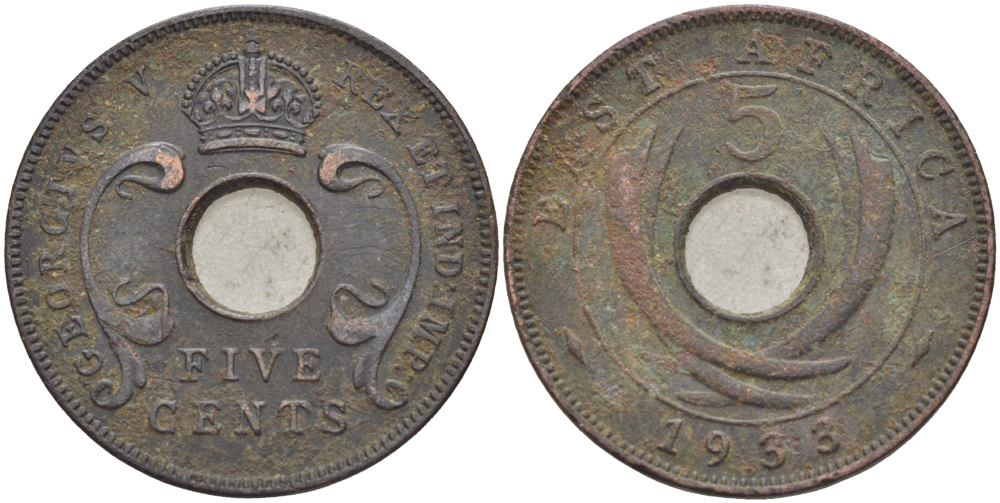 Британская Восточная Африка 5 центов 1933 Георг V (1910-1936) KM 18 бронза 117-457