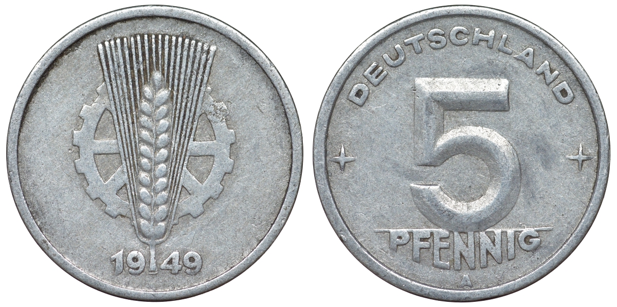 ГДР 5 пфеннигов 1949 A KM 2 алюминий 4119-832