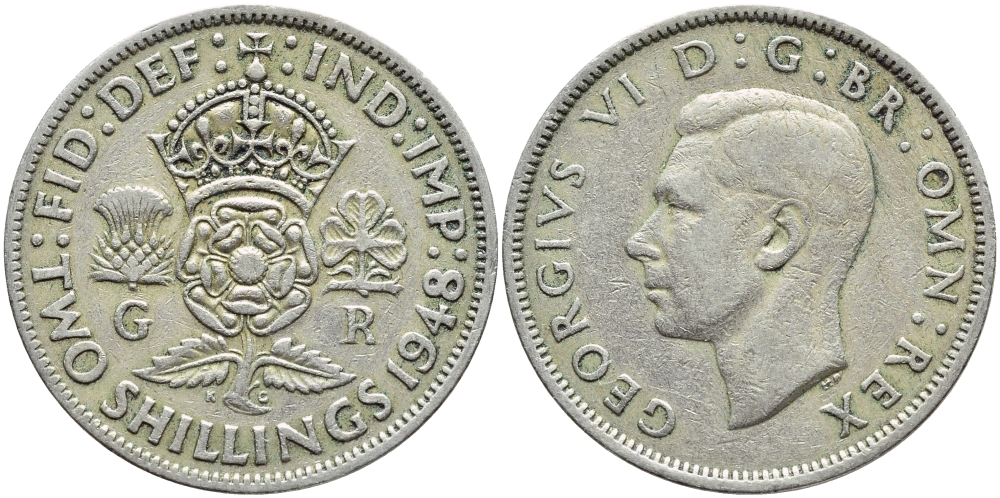 Великобритания 2 шиллинга (флорин) 1948 Георг VI (1936-1952) KM 865, Spink 4102 медно-никель 4394-1034