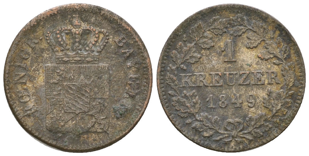 Бавария 1 крейцер 1849 Максимилиан II (1848-1864) KM 452 серебро 4668-1214