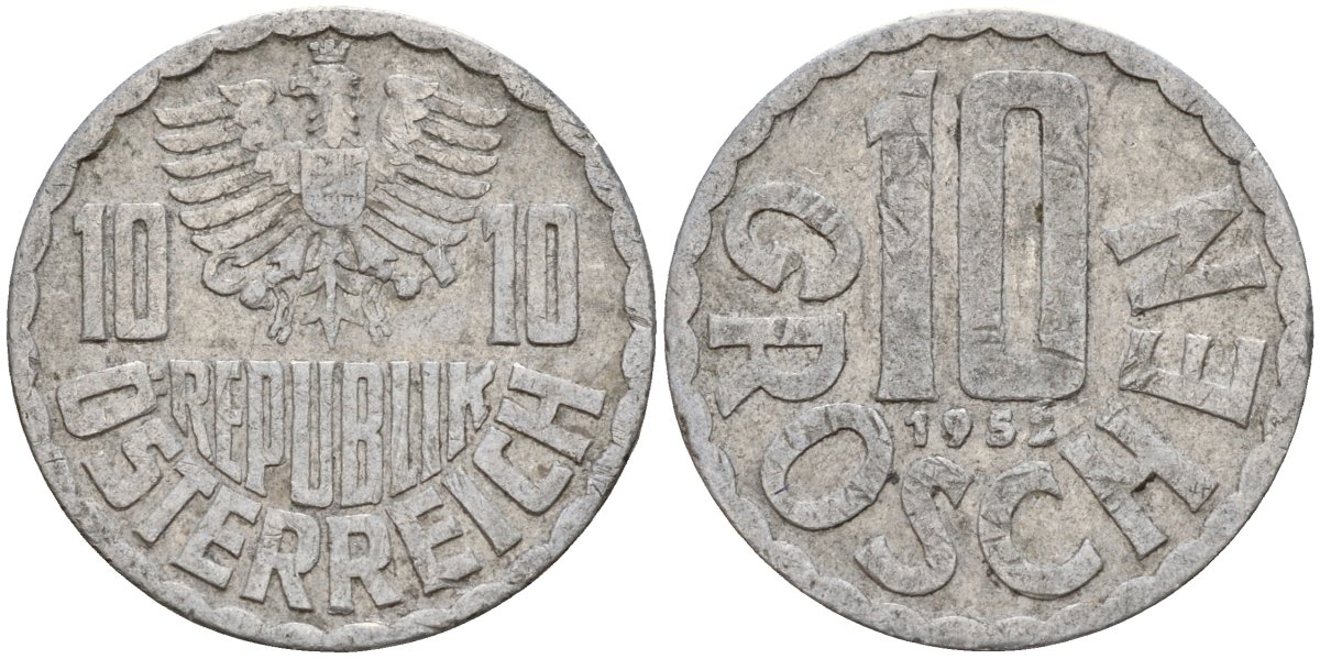 Австрия 10 грошей 1952 KM 2878 алюминий 4142-1021