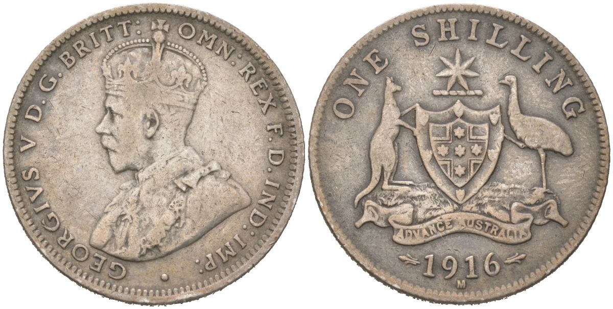 Австралия 1 шиллинг 1916 M, Эдуард VII (1910-1936) KM 26 серебро 190-247