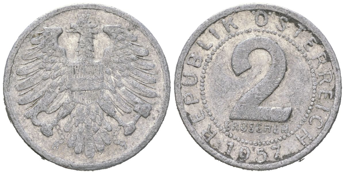 Австрия 2 гроша 1957 KM 2876 алюминий 3955-647