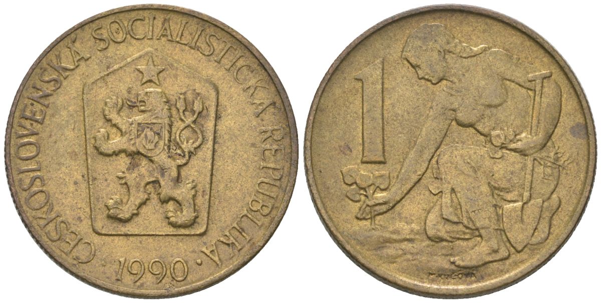 Чехословакия 1 крона 1990 женщина сажает липовое дерево KM 50 алюминиевая бронза 4115-1043