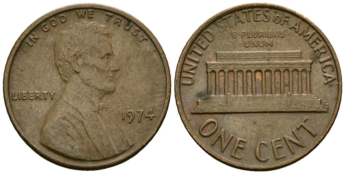 США 1 цент 1974 Линкольн KM 201 медь цинк 4136-142