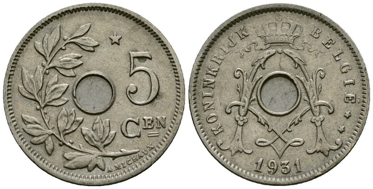 Бельгия 5 сантимов 1931 Belgie KM 67 медно-никель 4173-338