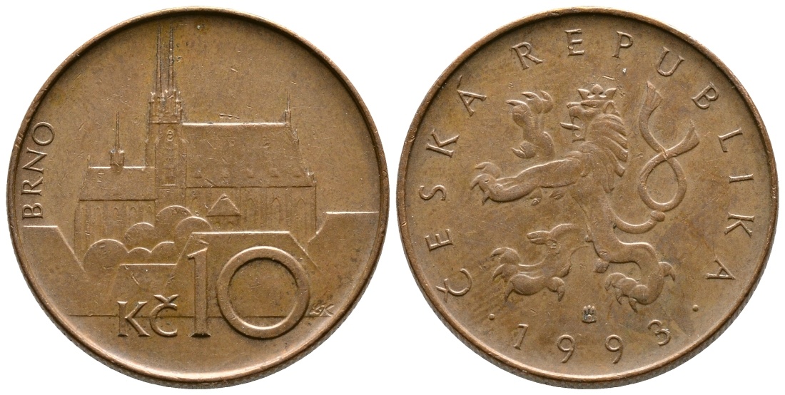 ЧЕХИЯ 10 КРОН 1993 КАФЕДРАЛЬНЫЙ СОБОР ГОРОДВ БРНО KM 4 сталь плакированная медью 4364-4445