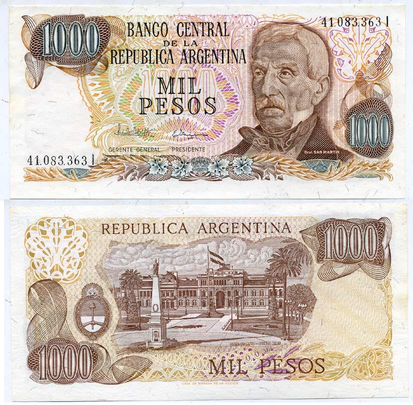 Аргентина 1000 песо 1982 серия I 41083, Генерал Сан Мартин Pick 304d бумага UNC (пресс) 7485-32-3