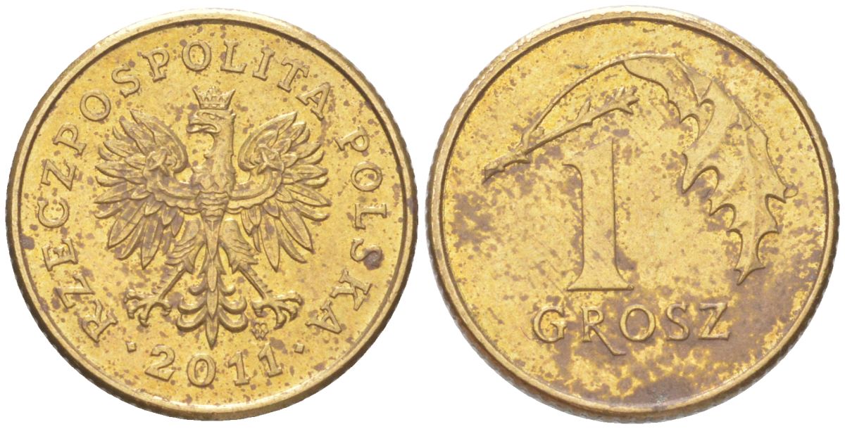 Польша 1 грош 2011 Y 276 марганец латунь UNC 4614-254