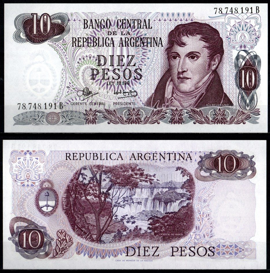 Аргентина 10 песо ND (1970-1973) Pick 289 (6) бумага UNC (пресс) 6280-57-4-1