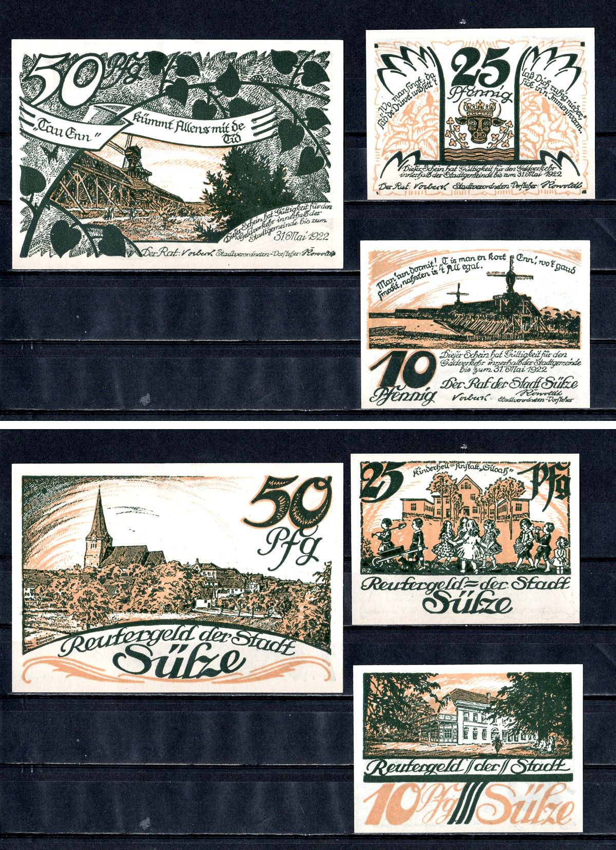 Зюльце (Мекленбург-Шверин) полный набор из 3 нотгельдов (10, 25 и 50 пфеннигов) 1922 Mehl Grabowski 1299.1 бумага UNC (пресс) 7556-55-3-2