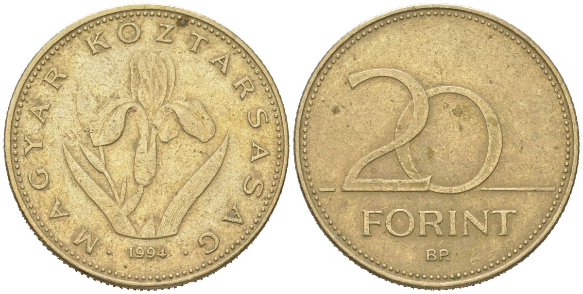 Венгрия 20 форинтов 1994 BP KM 696 никель латунь 4616-1152