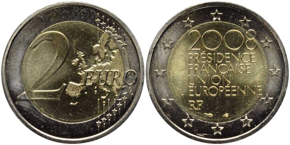 Франция 2 евро 2008 председательство в ЕС KM 1459 биметалл UNC 115-1222