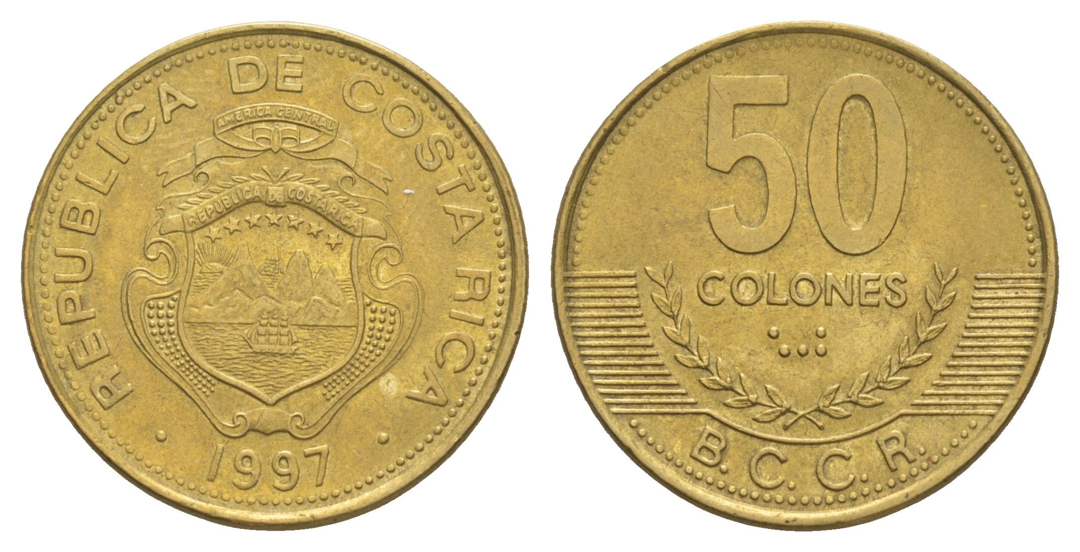 Коста-Рика 50 колонов 1997 KM 231 алюминиевая бронза UNC 4642-932