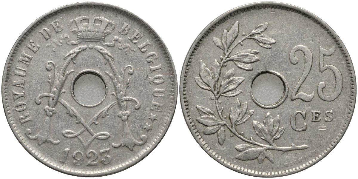 Бельгия 25 сантимов 1923 Belgique, Альберт I (1909-1934) KM 68.1 медно-никель 4171-652
