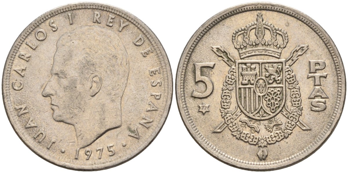 Испания 5 песет 1975 (77) Хуан Карлос I (1975 - 2014) KM 807 медно-никель 4155-627