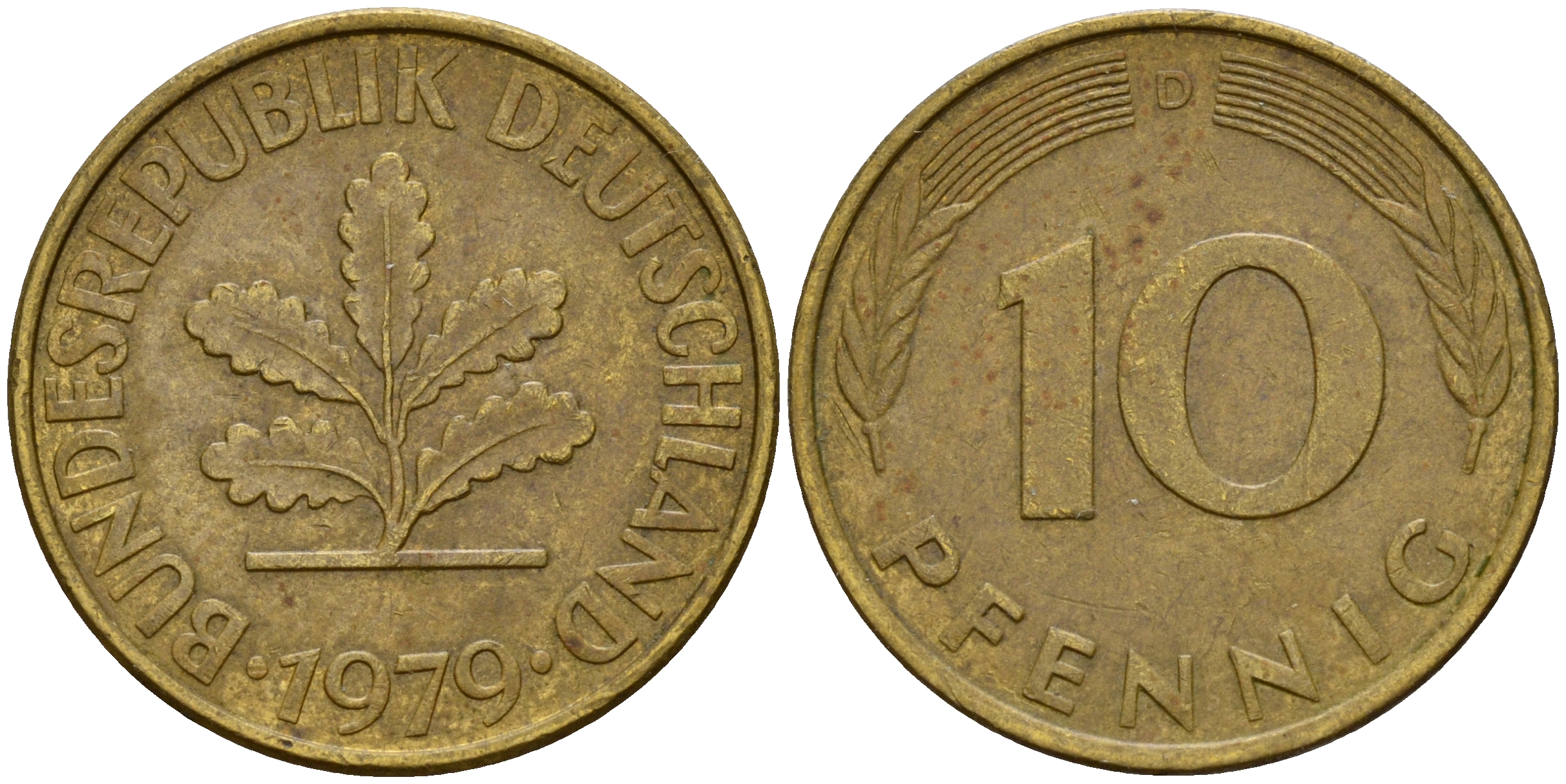 ФРГ 10 пфеннигов 1979 D J. 383, KM 108 сталь плакированная латунью    4603-445