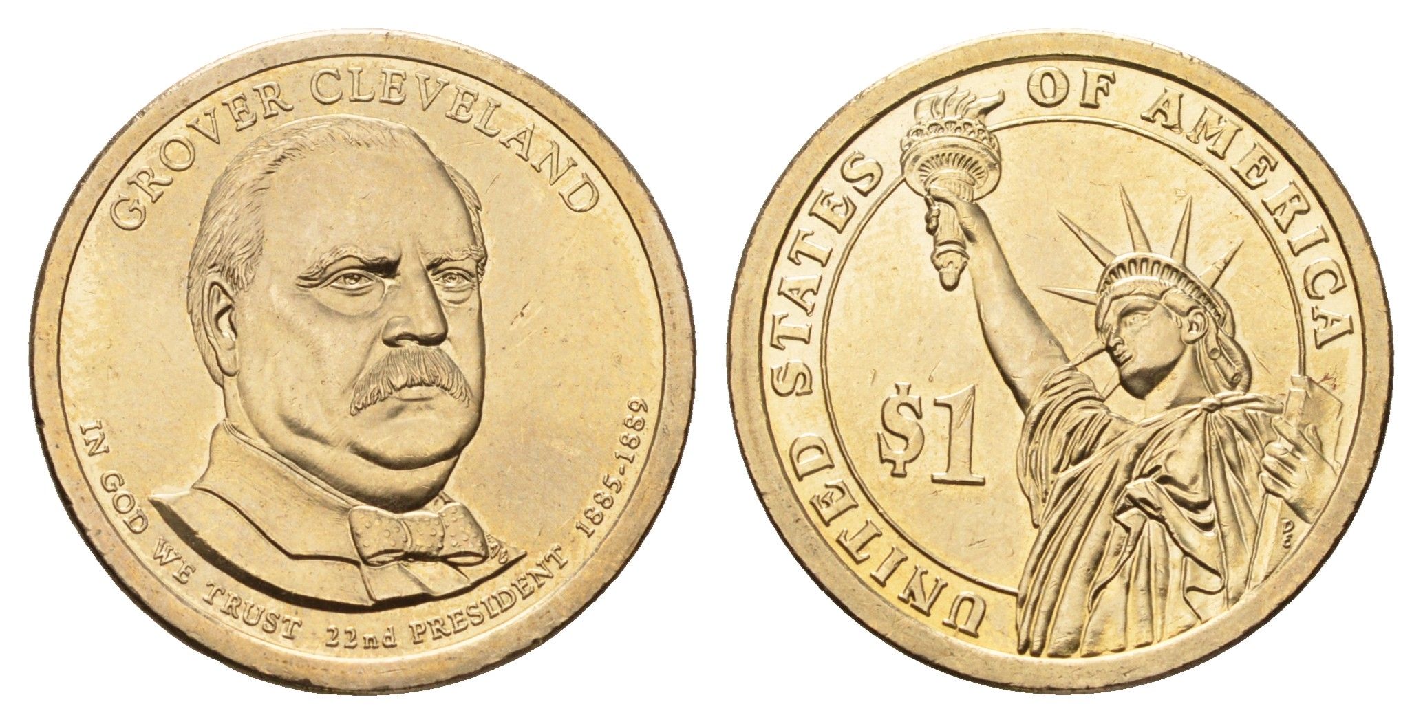 США 1 доллар 2012 P, Президент США - Гровер Кливленд (1885–1889) KM 525 медь с марганцево-латунным покрытием UNC 4624-741