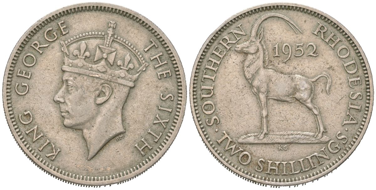 Южная Родезия 2 шиллинга 1952 Георг VI (1936-1952) KM 23 медно-никель 4616-132