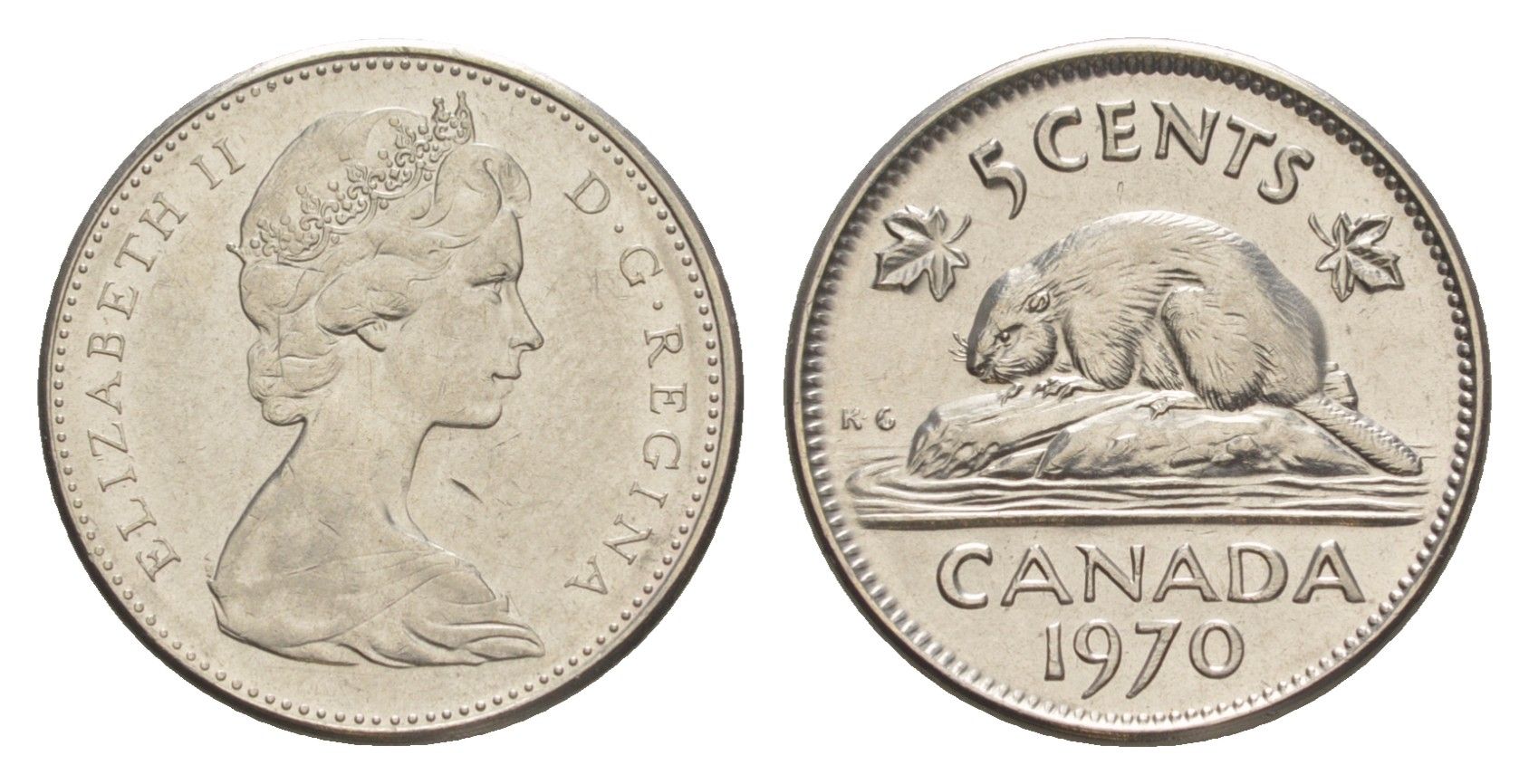 Канада 5 центов 1970 Елизавета II (1952-2022), бобр, редкий год KM 60.1 никель 4639-455
