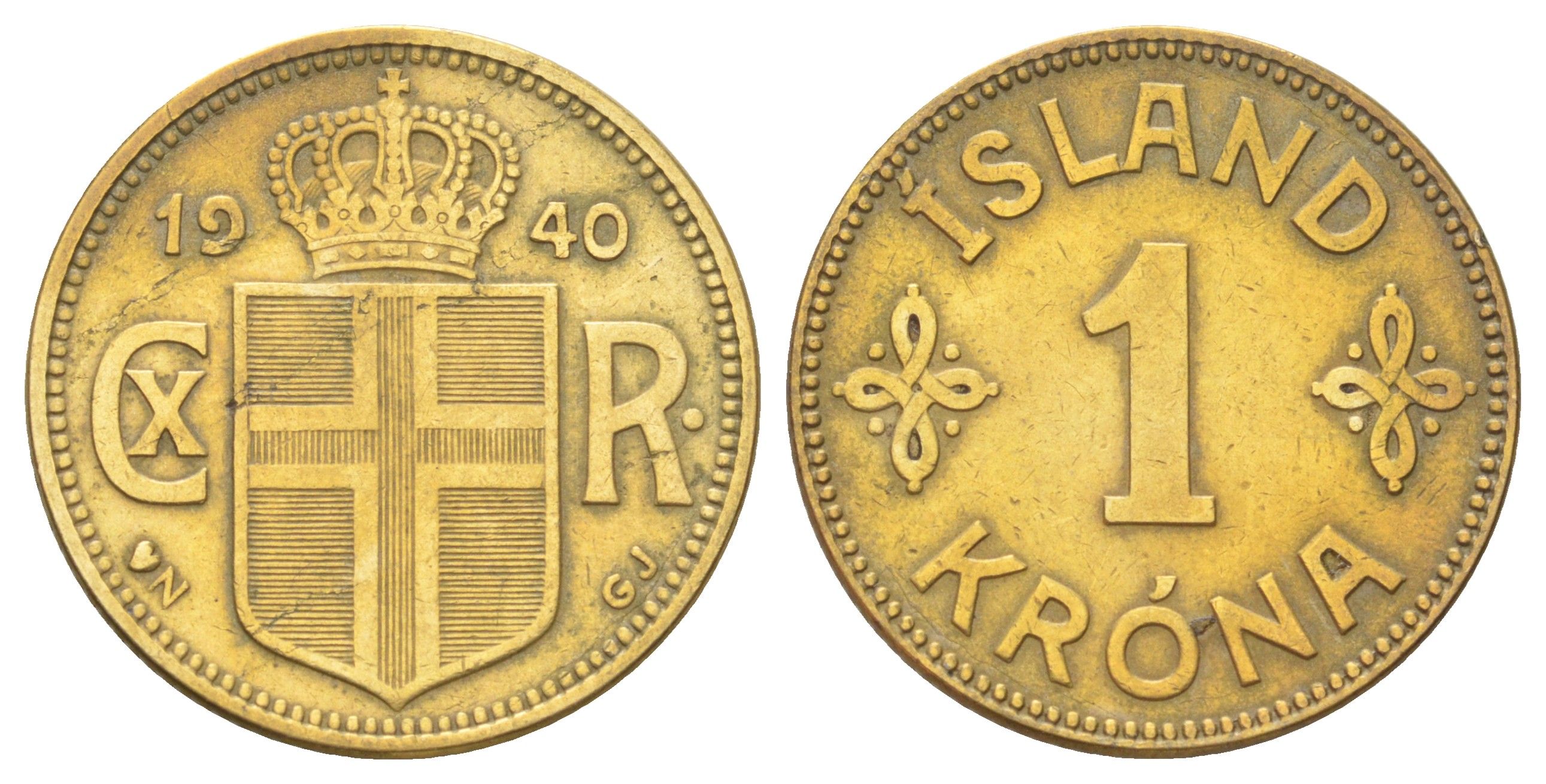 Исландия 1 крона 1940 KM 3.2 алюминиевая бронза 4666-852
