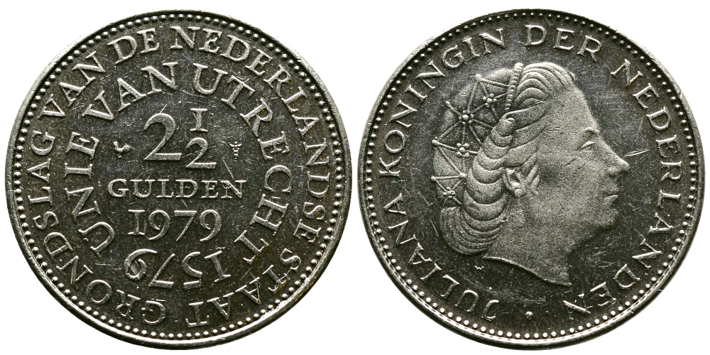 Нидерланды 2 1/2 гульдена 1979 400 лет Утрехтскому союзу, Юлиана (1949-1980) KM 197 никель 45-736