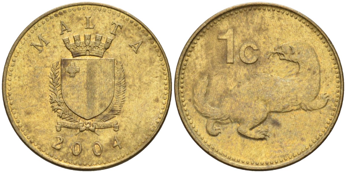Мальта 1 цент 2004 ласка, горностай KM 93 никель латунь 4585-1251