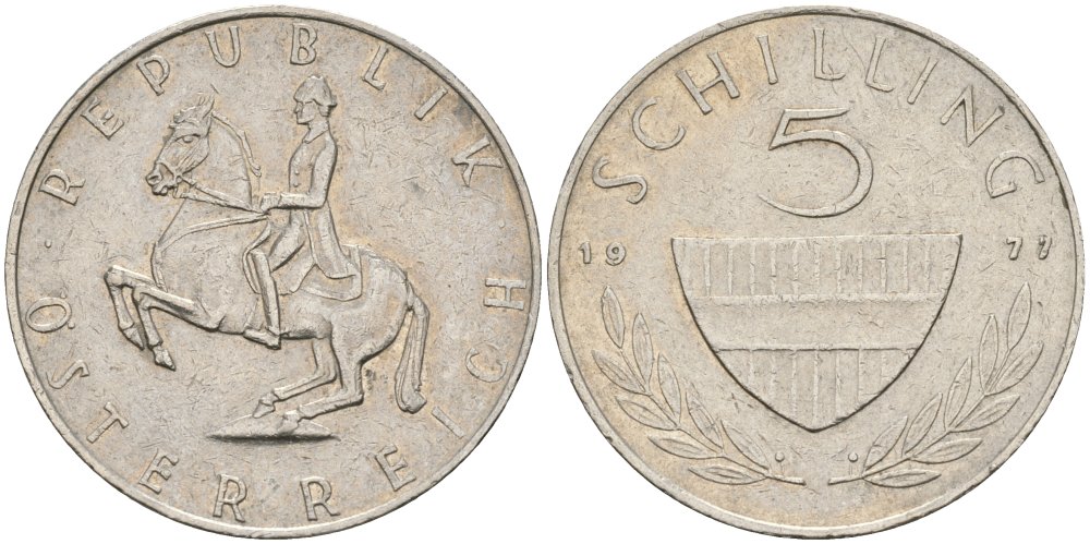 Австрия 5 шиллингов 1977 KM 2889a медно-никель 4579-344