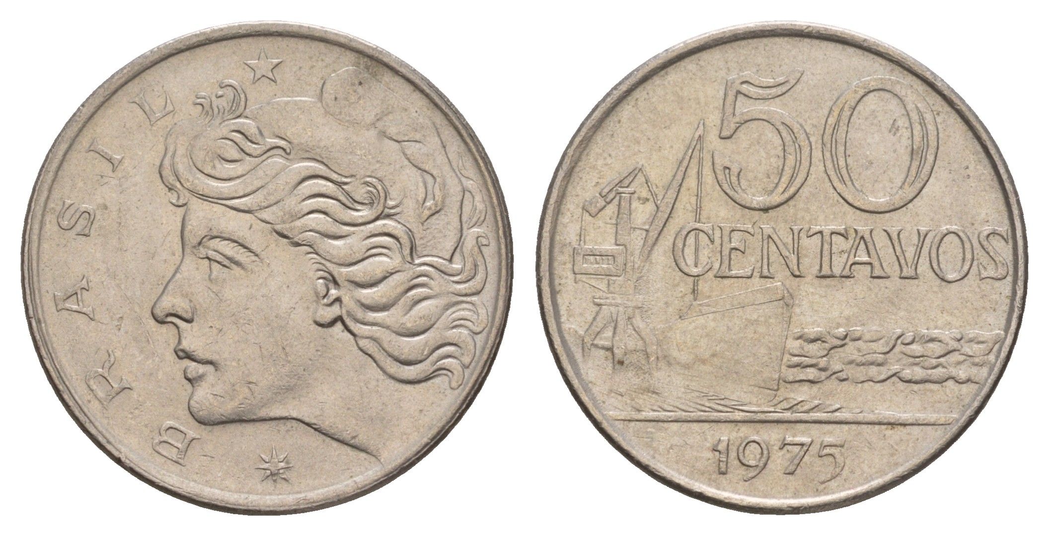 Бразилия 50 сентаво 1975 KM 580b нержавеющая сталь 4656-1243