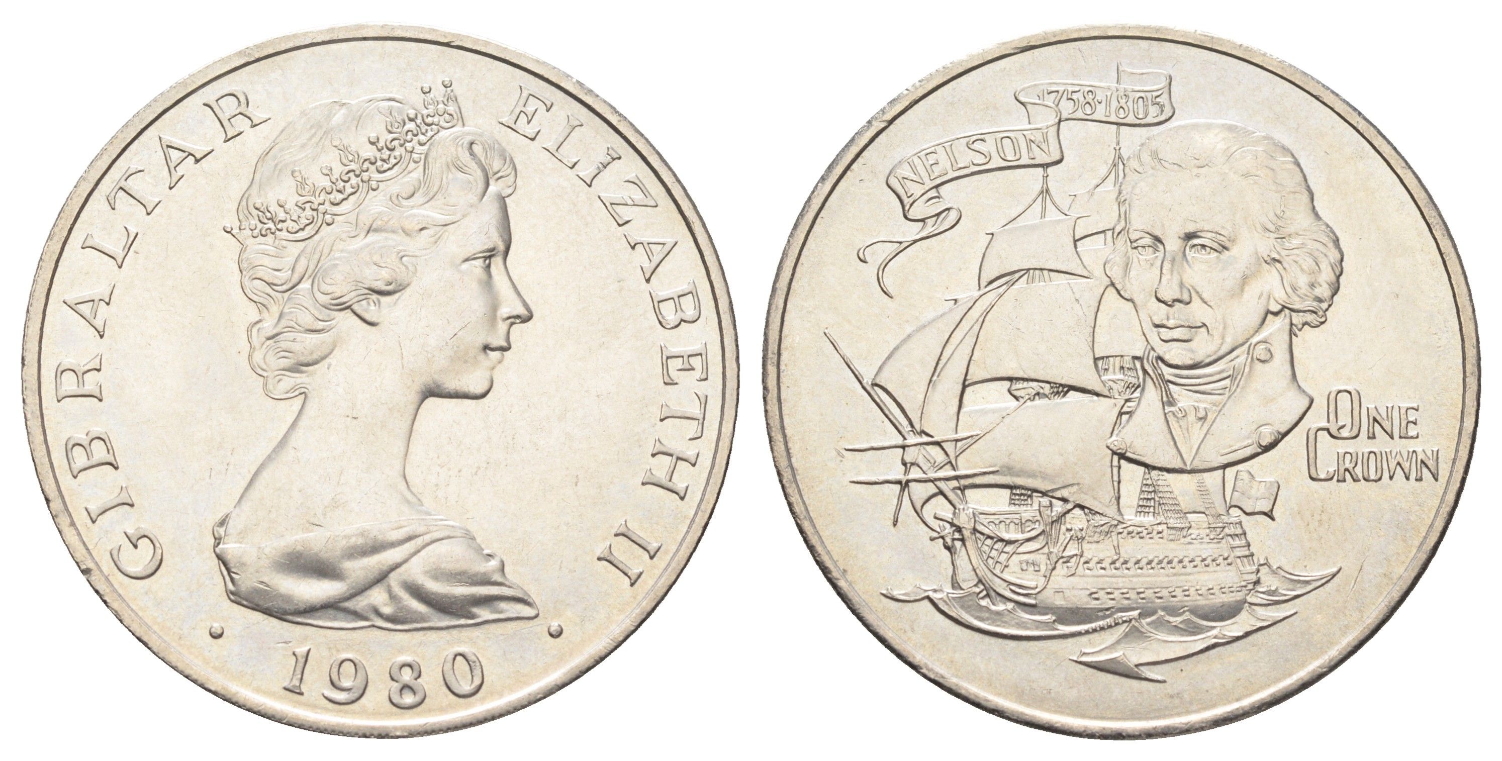 Гибралтар 1 крона 1980 175 лет со дня смерти Горацио Нельсона KM 12 медно-никель BU 11-178-15