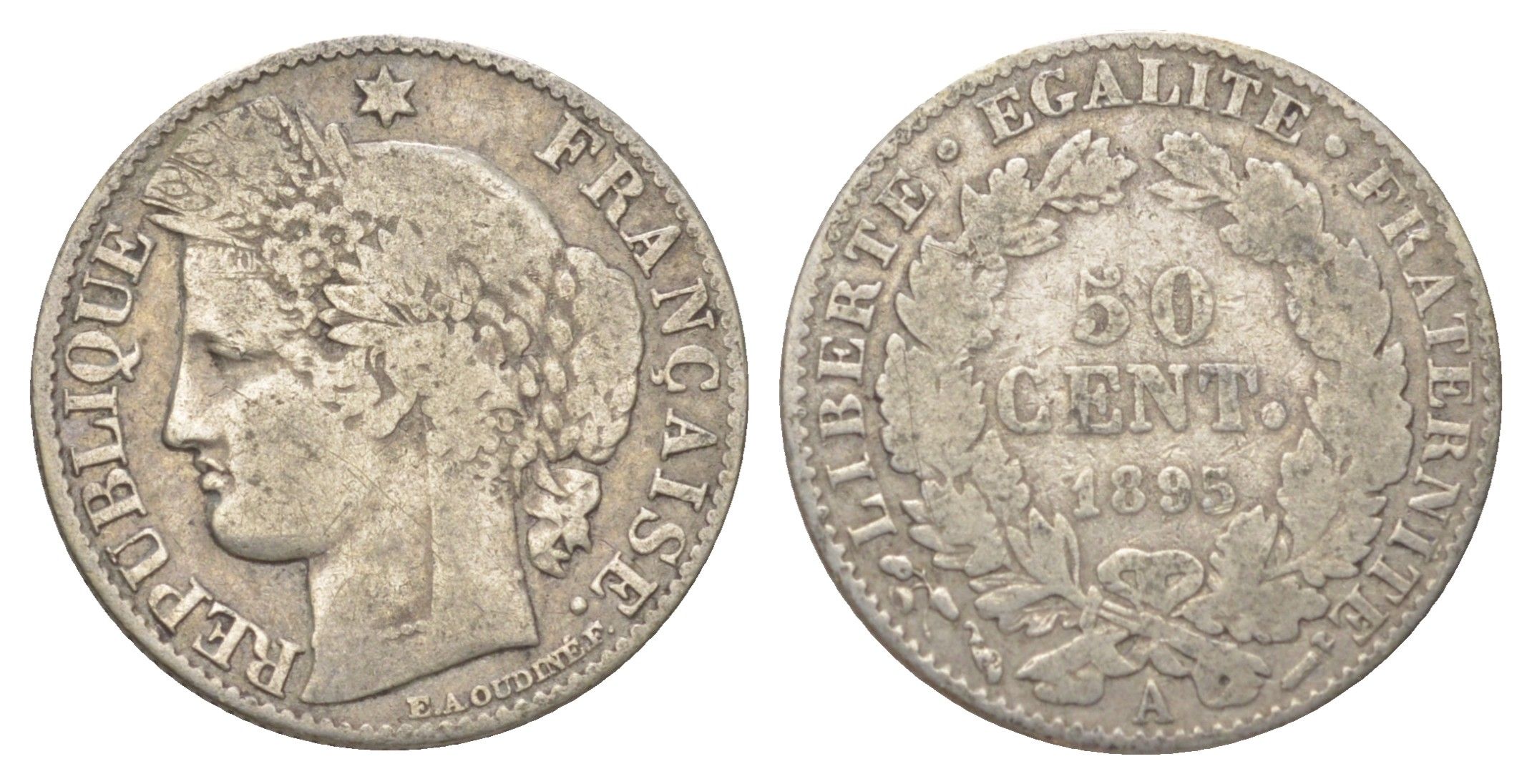 Франция 50 сантимов 1895 A KM 834 серебро 4623-1155