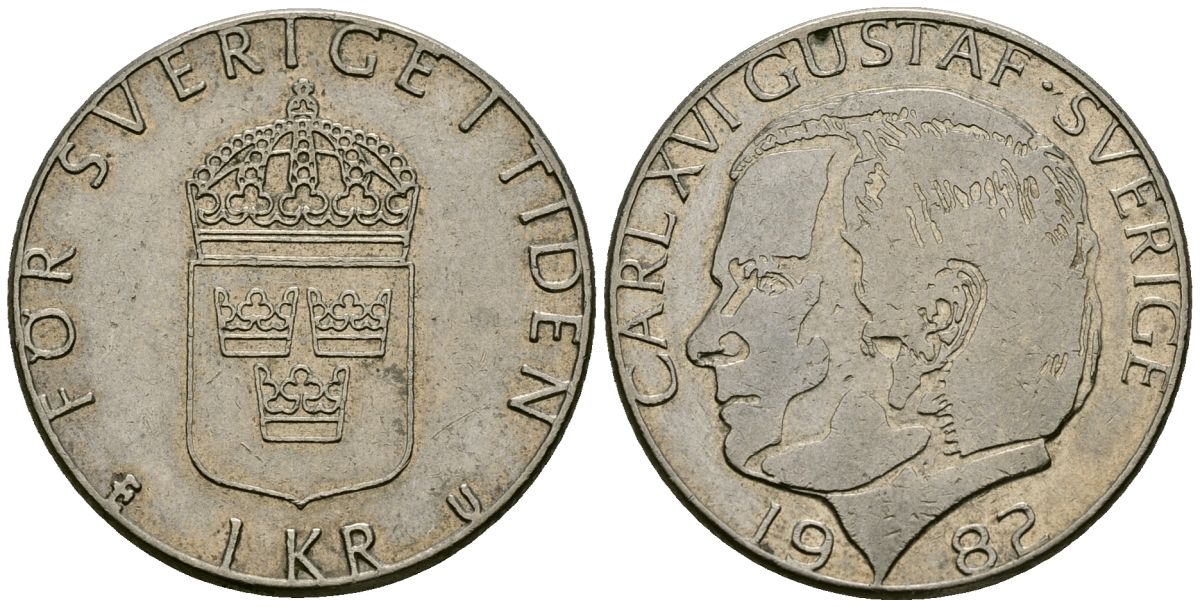 Швеция 1 крона 1982 Карл XVI Густав (1973- ) KM 852a медно-никель 4176-1257