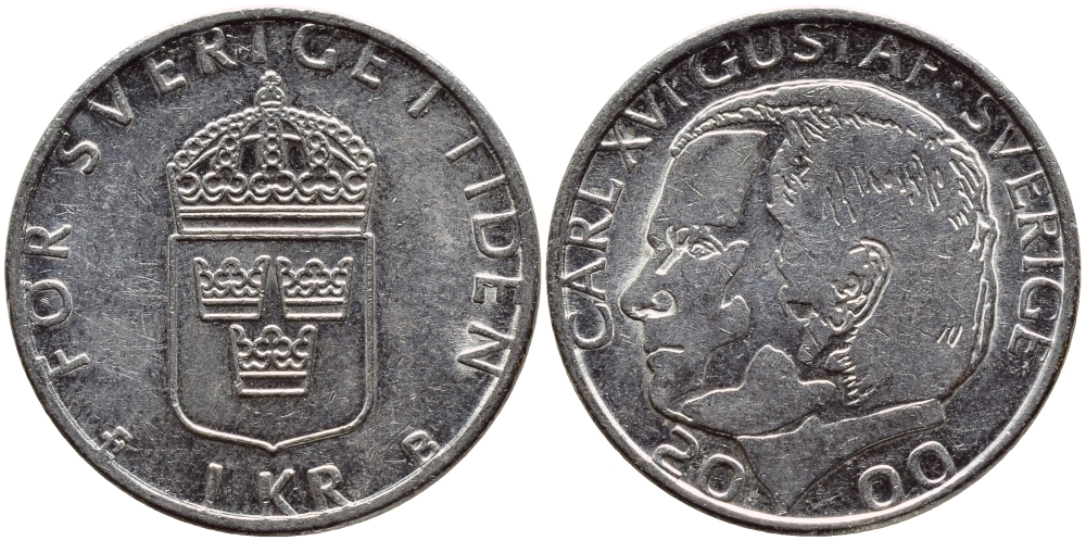 Швеция 1 крона 2000 Карл XVI Густав (1973- ) KM 852а медно-никель 60-1345