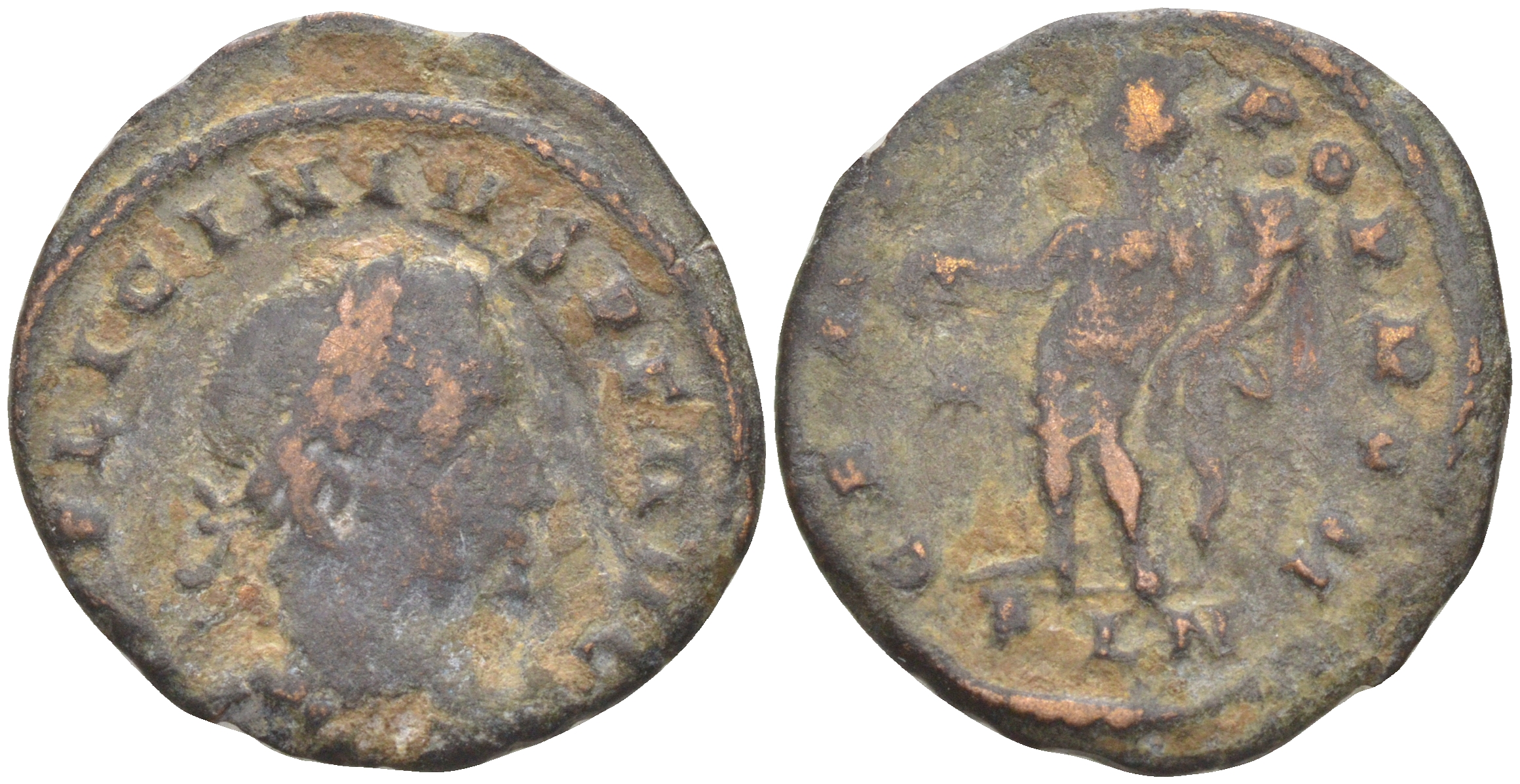 Римская Империя нуммий 312 - 313 Лициний I, бюст императора, IMP LICINIVS PF AVG / Гений Римского народа, GENIO POP ROM, Лондиний RIC 249 биллон 1073-14-12