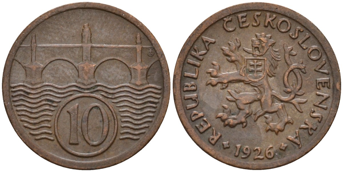 Чехословакия 10 геллеров 1926 KM 3 медь цинк 4152-665
