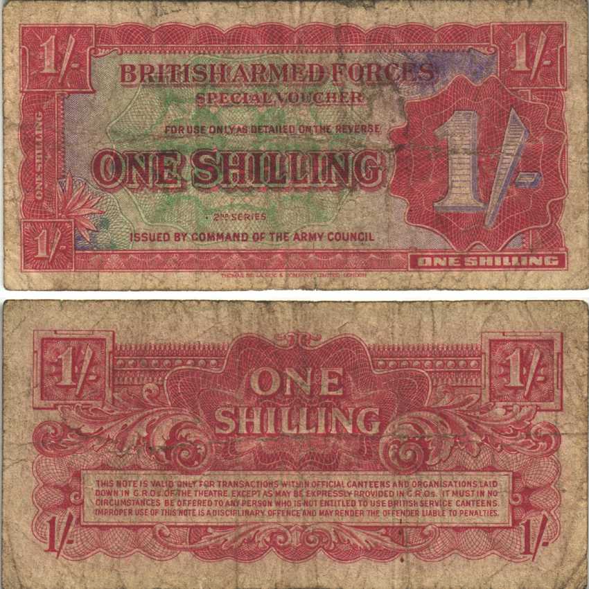 АНГЛИЯ 1 ШИЛЛИНГ 1948 ВТОРАЯ СЕРИЯ, ДЛЯ ВООРУЖЕННЫХ СИЛ, СПЕЦИАЛЬНЫЙ ВАУЧЕР Pick M18а бумага 7551-18-4-1