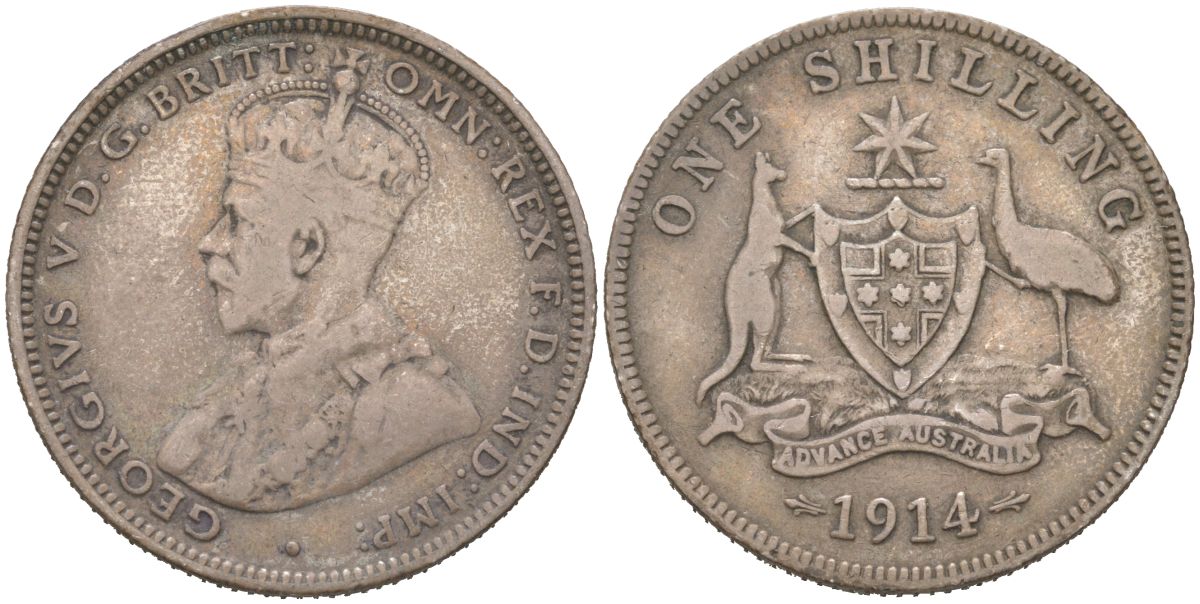 Австралия 1 шиллинг 1914 Георг V (1910-1936) KM 26 серебро 190-242
