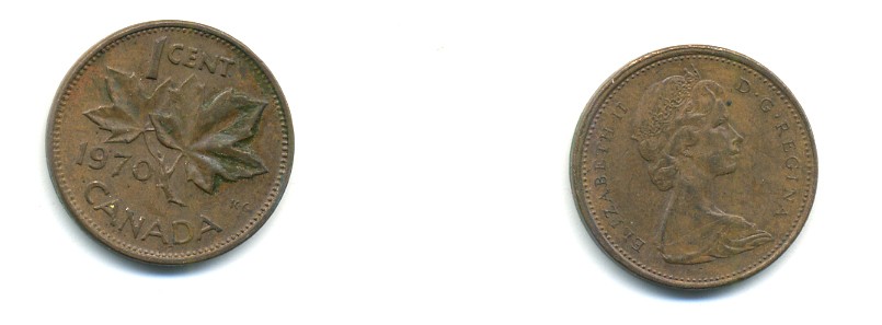 Канада 1 цент 1970 Елизавета II (1952-2022), кленовый лист KM 59.1 бронза 80-729