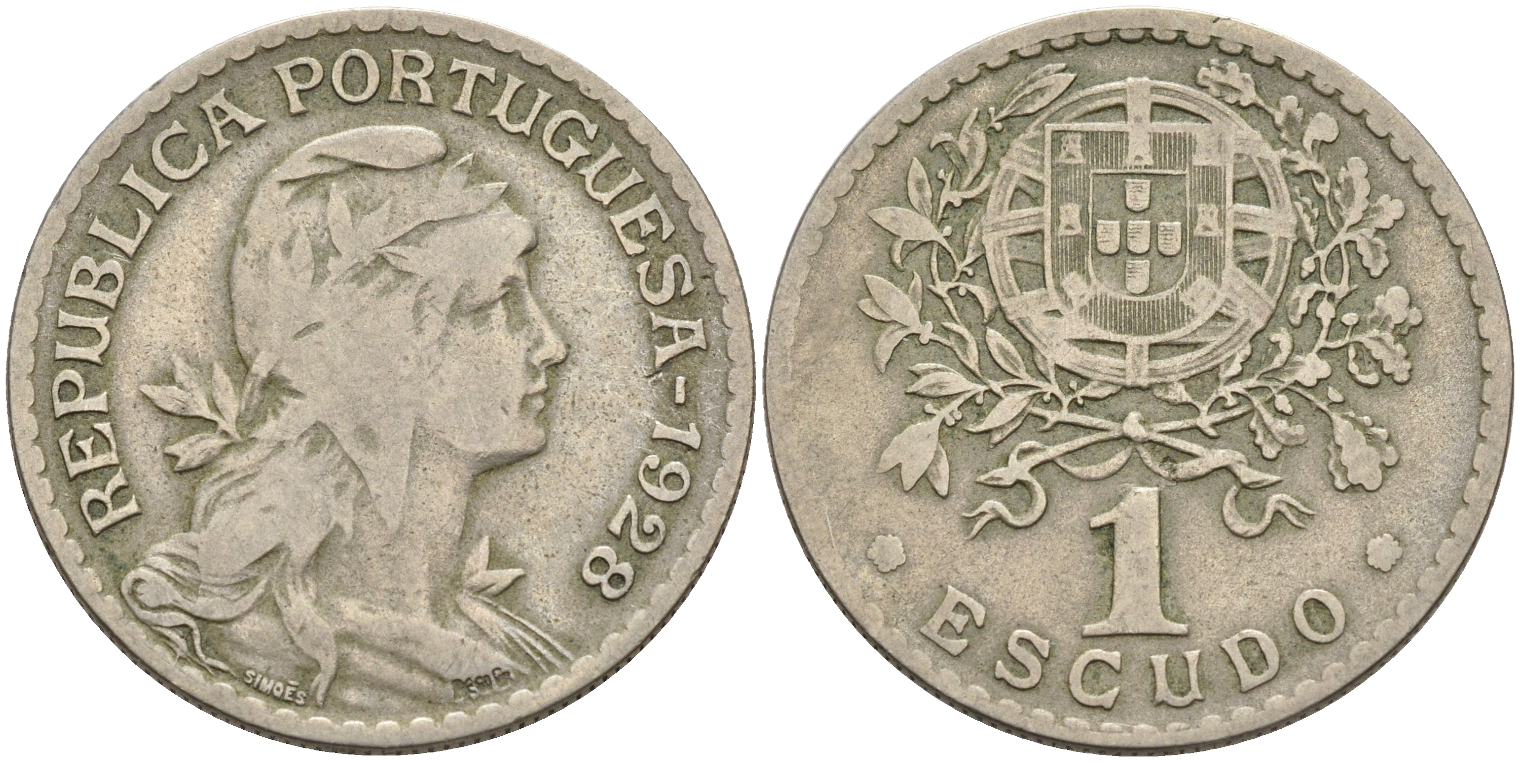 ПОРТУГАЛИЯ 1 ЭСКУДО 1928 KM 578 медно-никель 4563-1016