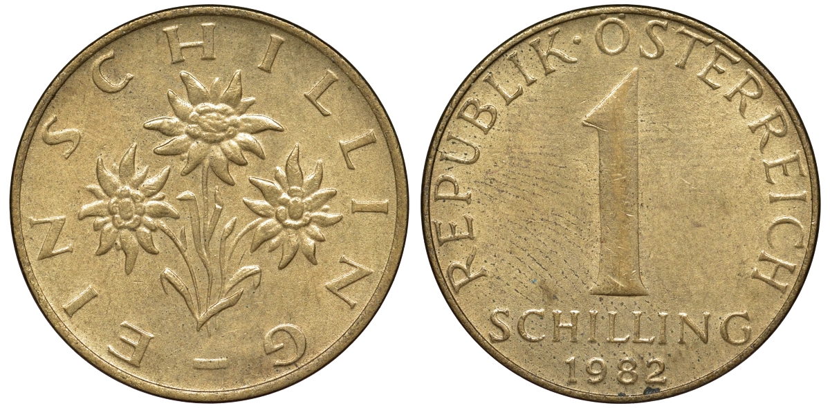 Австрия 1 шиллинг 1982 KM 2886 алюминиевая бронза 51-1151