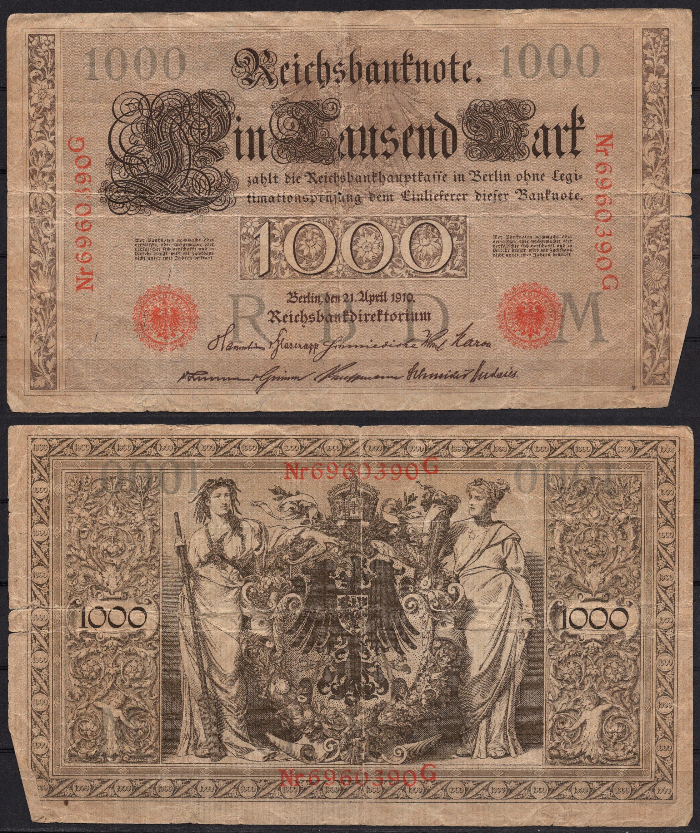 Германия 1000 марок 1910 Pick 45 b бумага 2192-91-1-1