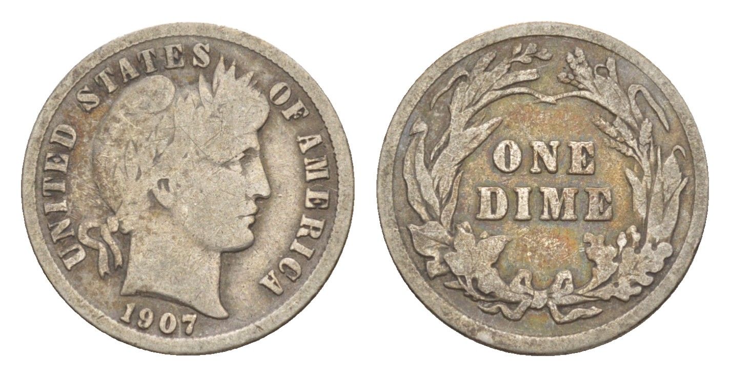 США 1 дайм (10 центов) 1907 KM 113 серебро 1528-933