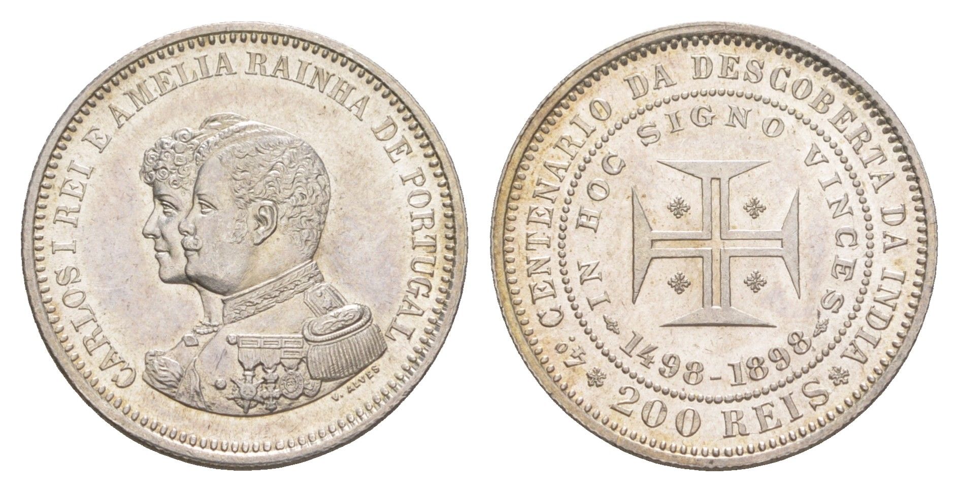 Португалия 200 эскудо 1898 400 лет Открытию Индии KM 537 серебро UNC 4127-915