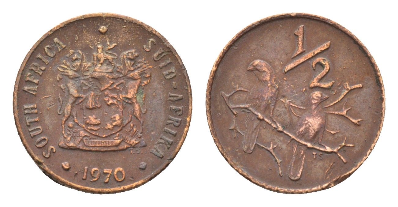 ЮАР 1/2 цента 1970 два капских воробья на ветке KM 81 бронза 4685-1269