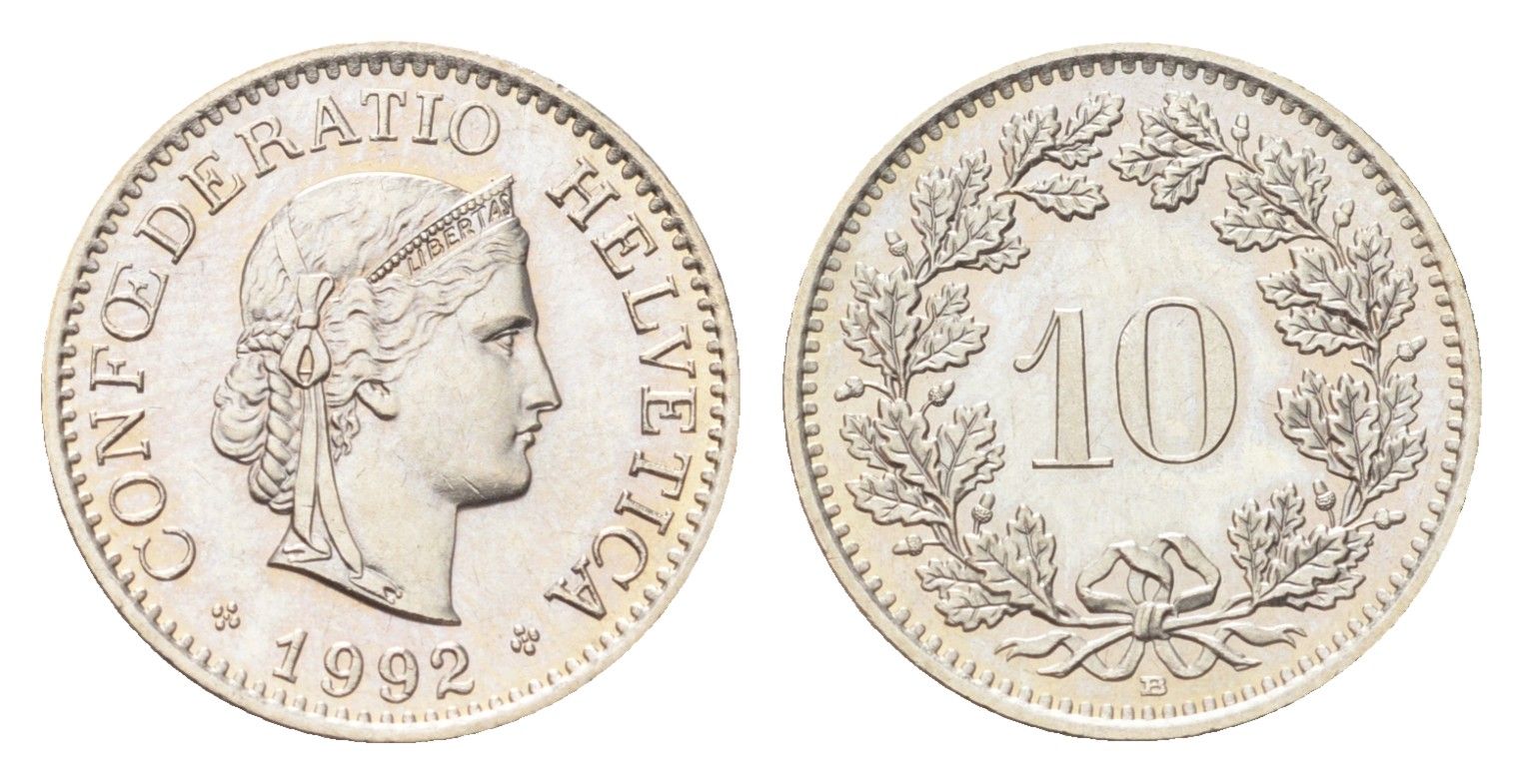 Швейцария 10 раппенов 1992 B KM 27 медно-никель 4708-235