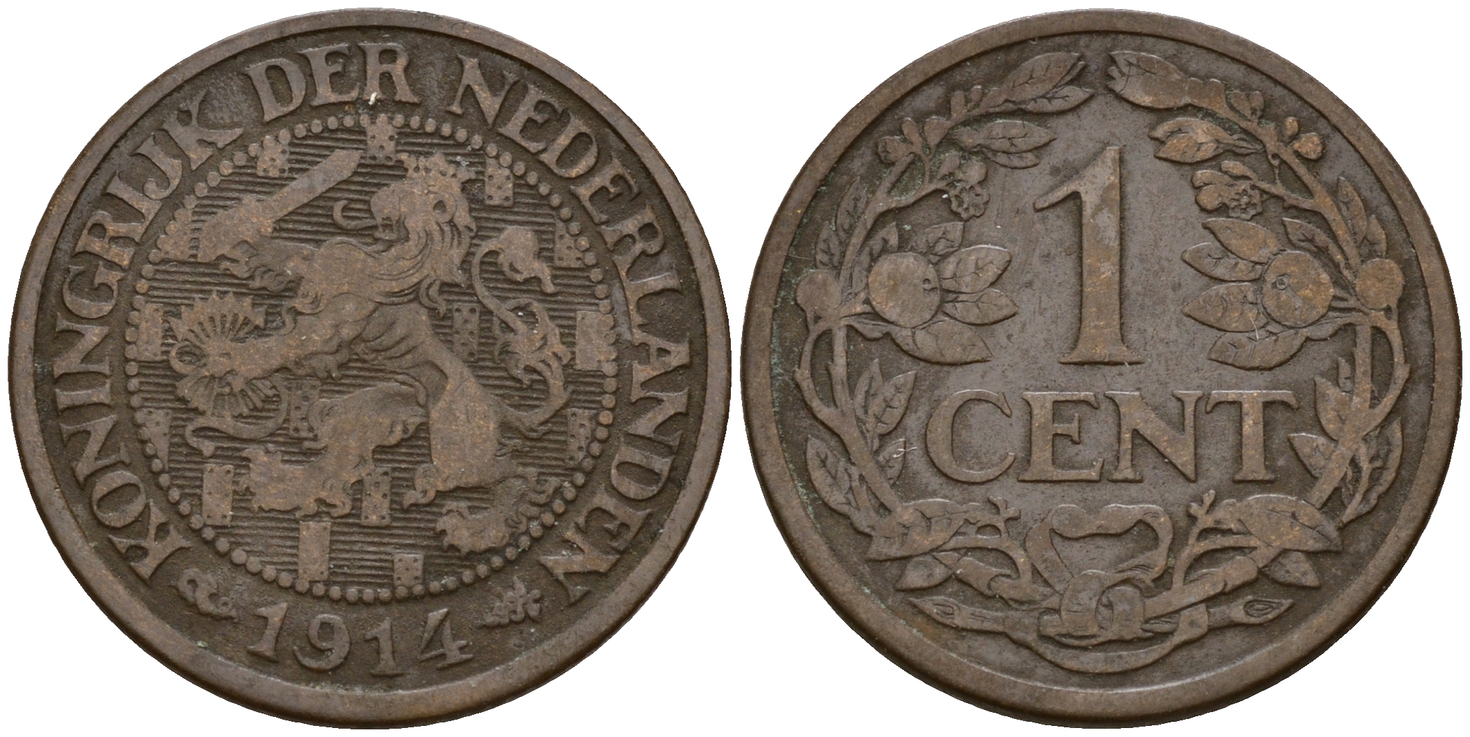 Нидерланды 1 цент 1914  KM 152 бронза    4598-1247