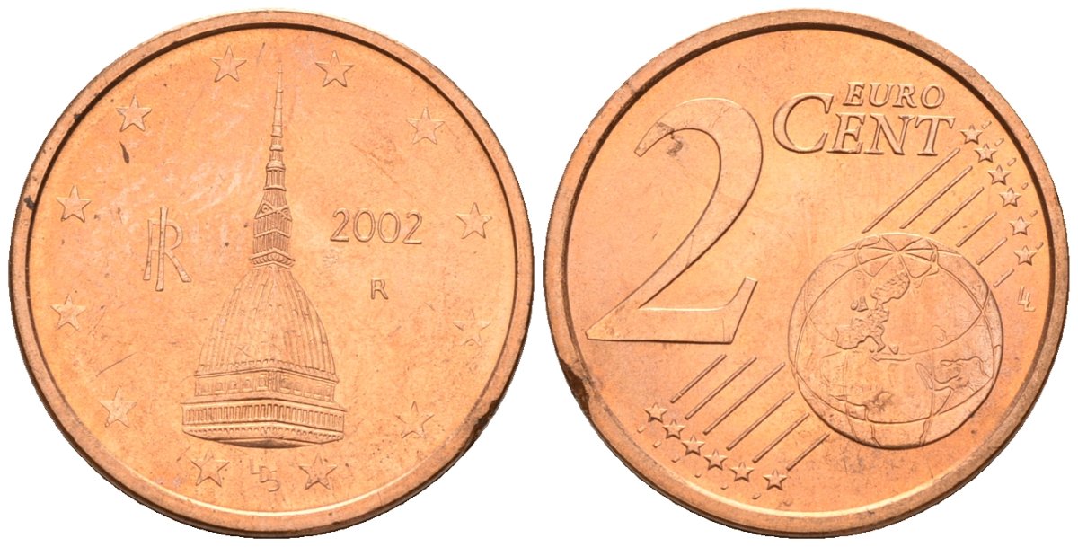 Италия 2 евроцента 2002 KM 211 сталь плакированная медью 4147-737
