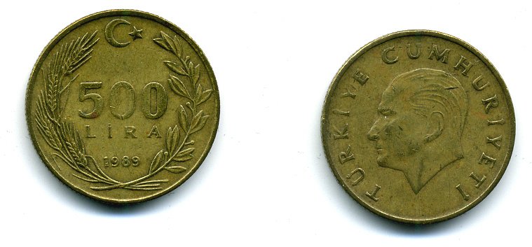 Турция 500 лир 1989 Кемаль Ататюрк KM 989 алюминиевая бронза 59-1431